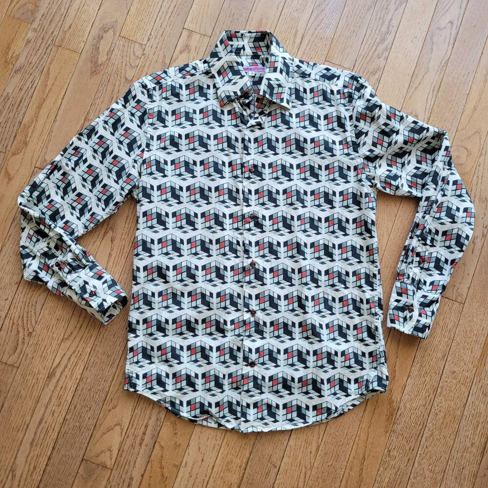 Coton Doux Men's Geometric Print Long Sleeve Button Up Shirt Size M
